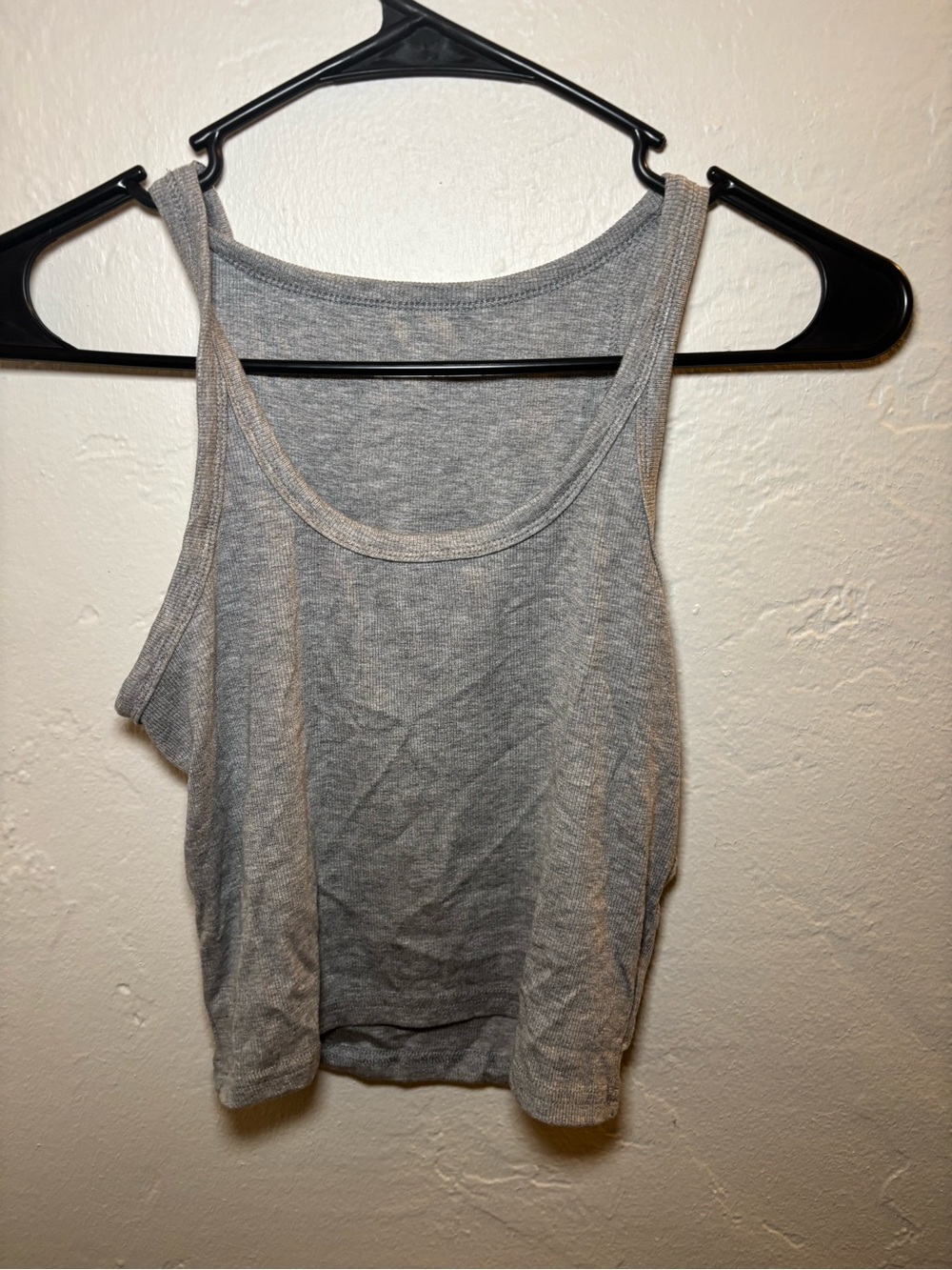 Women's Gray Ribbed Tank Top - Casual Scoop Neck